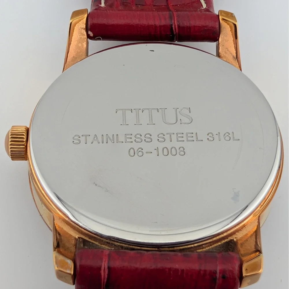Titus Retrograde Multifunction Rose Gold Burgundy Leather Women's Watch 29mm